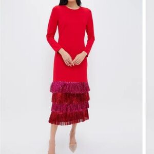 NWT new Hyacinth House Tuckernuck Red and Pink metallic fringe Francie dress